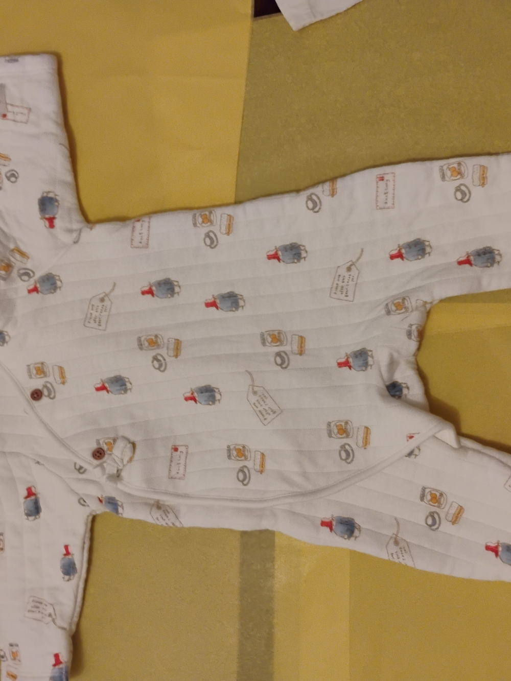 Paddington White Kids Quilted Pajamas with Matching Hat 3-6m